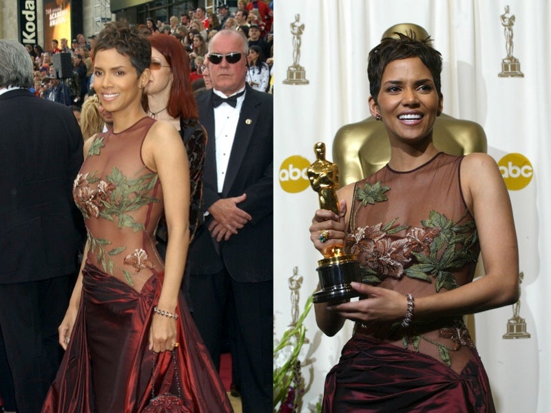 Halle berry 2025 burgundy dress